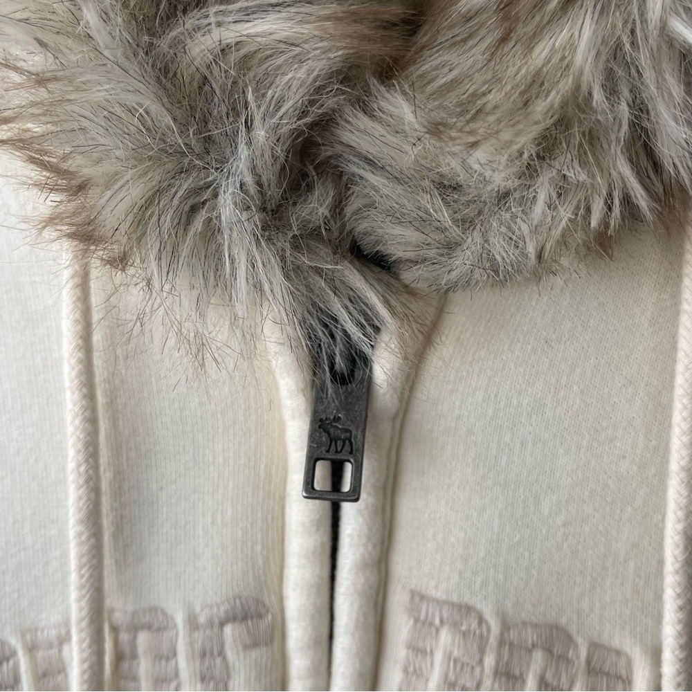 Y2K Abercrombie & Fitch Faux Fur Lined Full Zip Jacket Cream Size Medium RARE - Picture 6 of 10